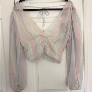 Forever 21 Sheer Long Sleeve Colorful Top